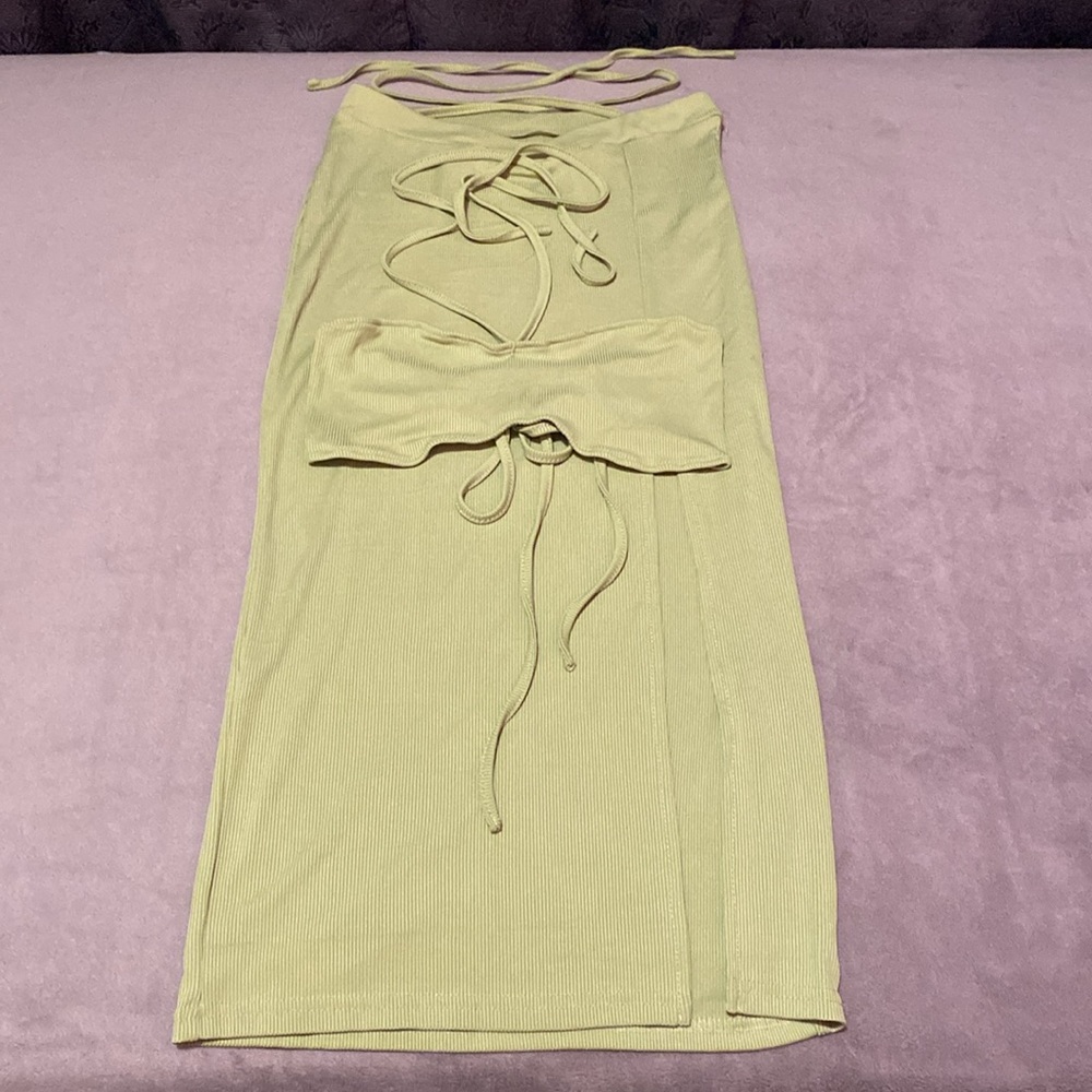 Women's Ribbed Top & Skirt with Side Slit